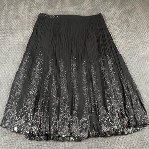 Alison Sheri Women's Pleated Midi Skirt Size L Black Lined Polkadot Whimsigoth
